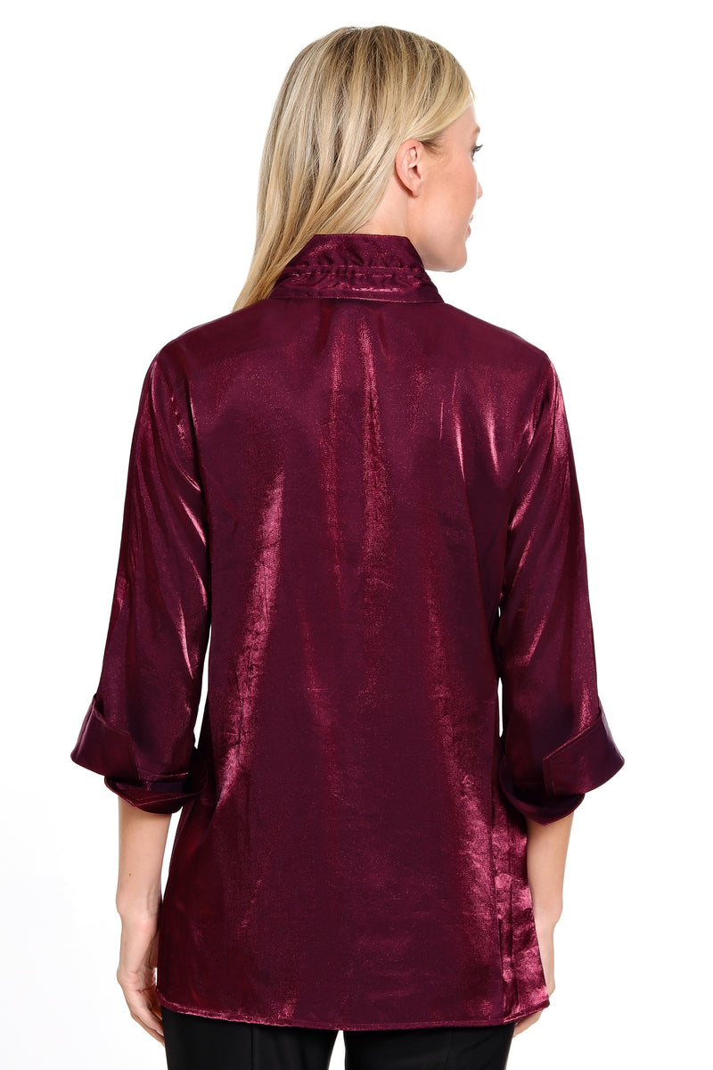 Woven Irridescent Button Front Tunic - Merlot