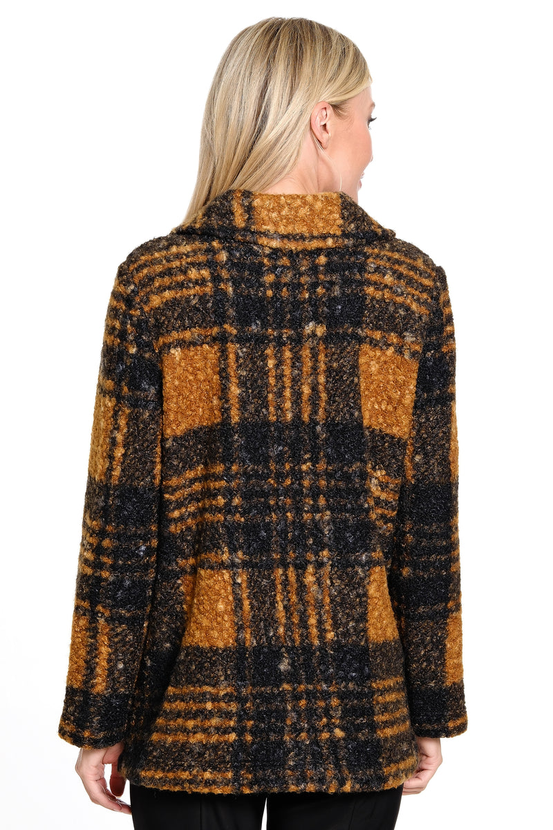 Printed Boucle Jacket - Women's - Brown Plaid