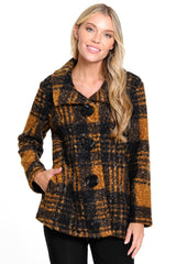 Printed Boucle Jacket - Women's - Brown Plaid