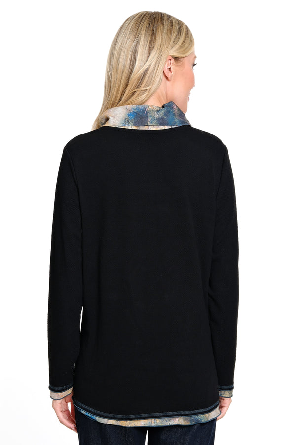 Textured Cowl Neck Tunic - Black