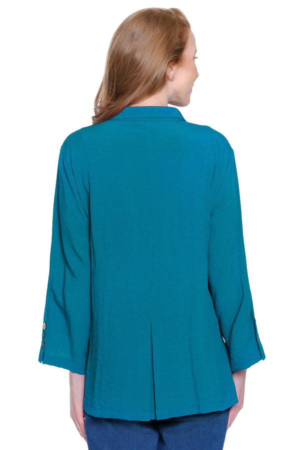 Wire Collar Button-Front Tunic - Dark Teal