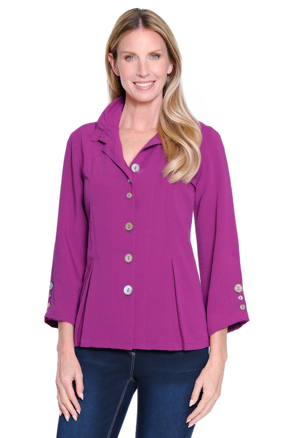 Wire Collar Button-Front Tunic - Magenta