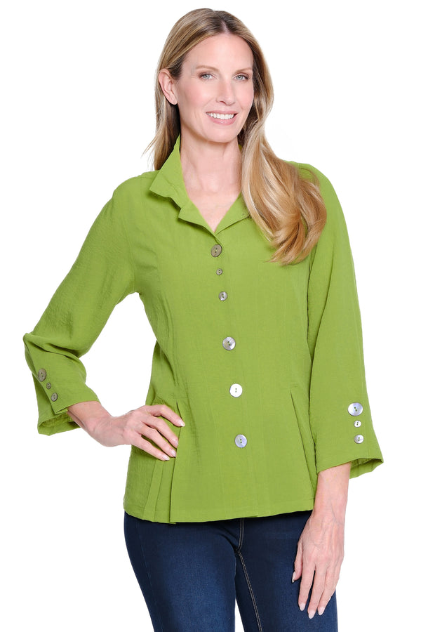 Wire Collar Button-Front Tunic - Olive