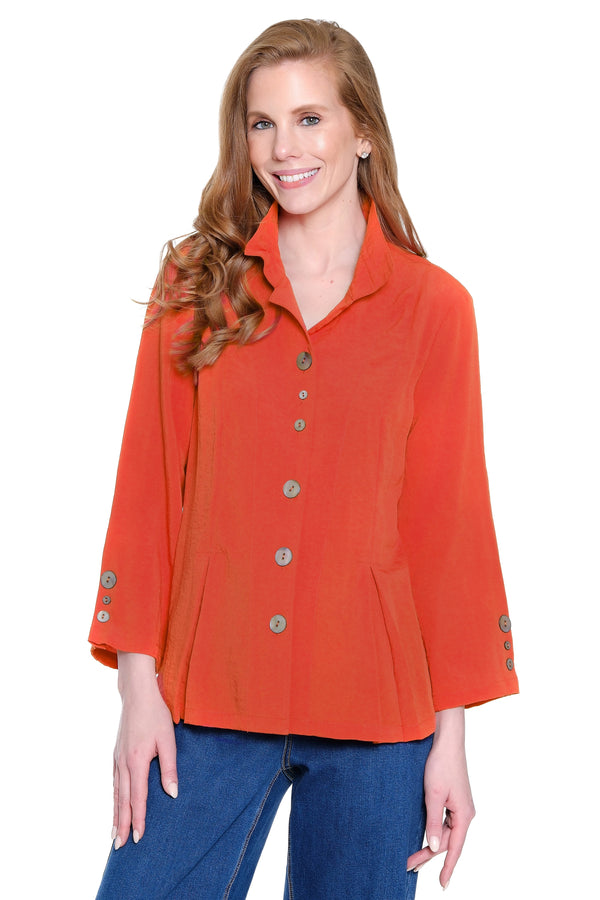 Wire Collar Button-Front Tunic - Spice