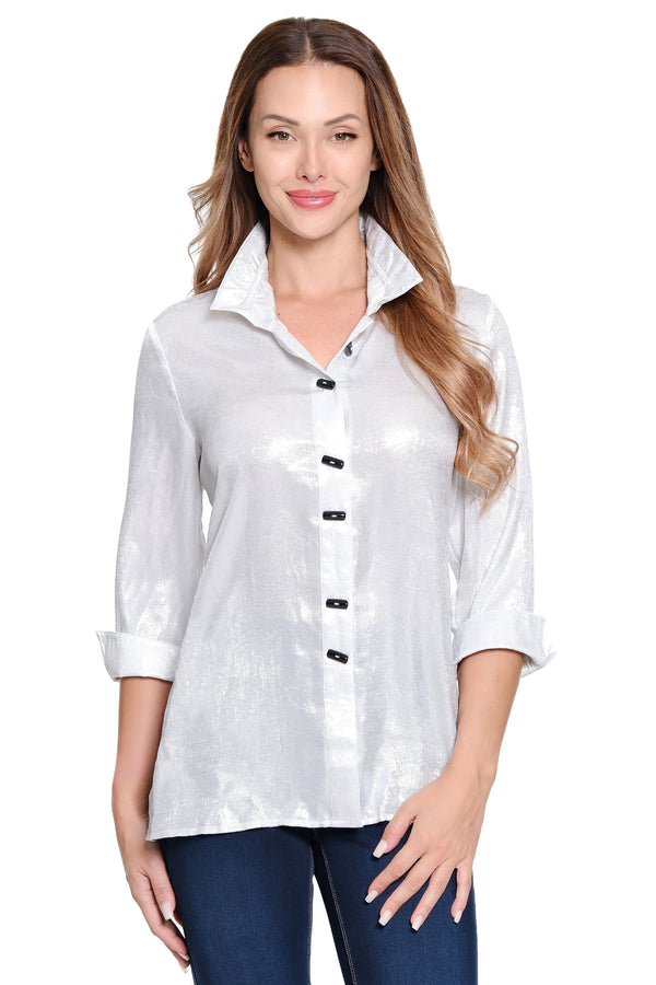 Shimmer Button Front Tunic - Pearl