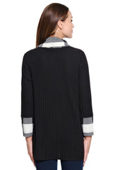 Plaid Cowl Neck Top - Petite - Black/White