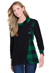 Plaid Cowl Neck Top - Plus - Green