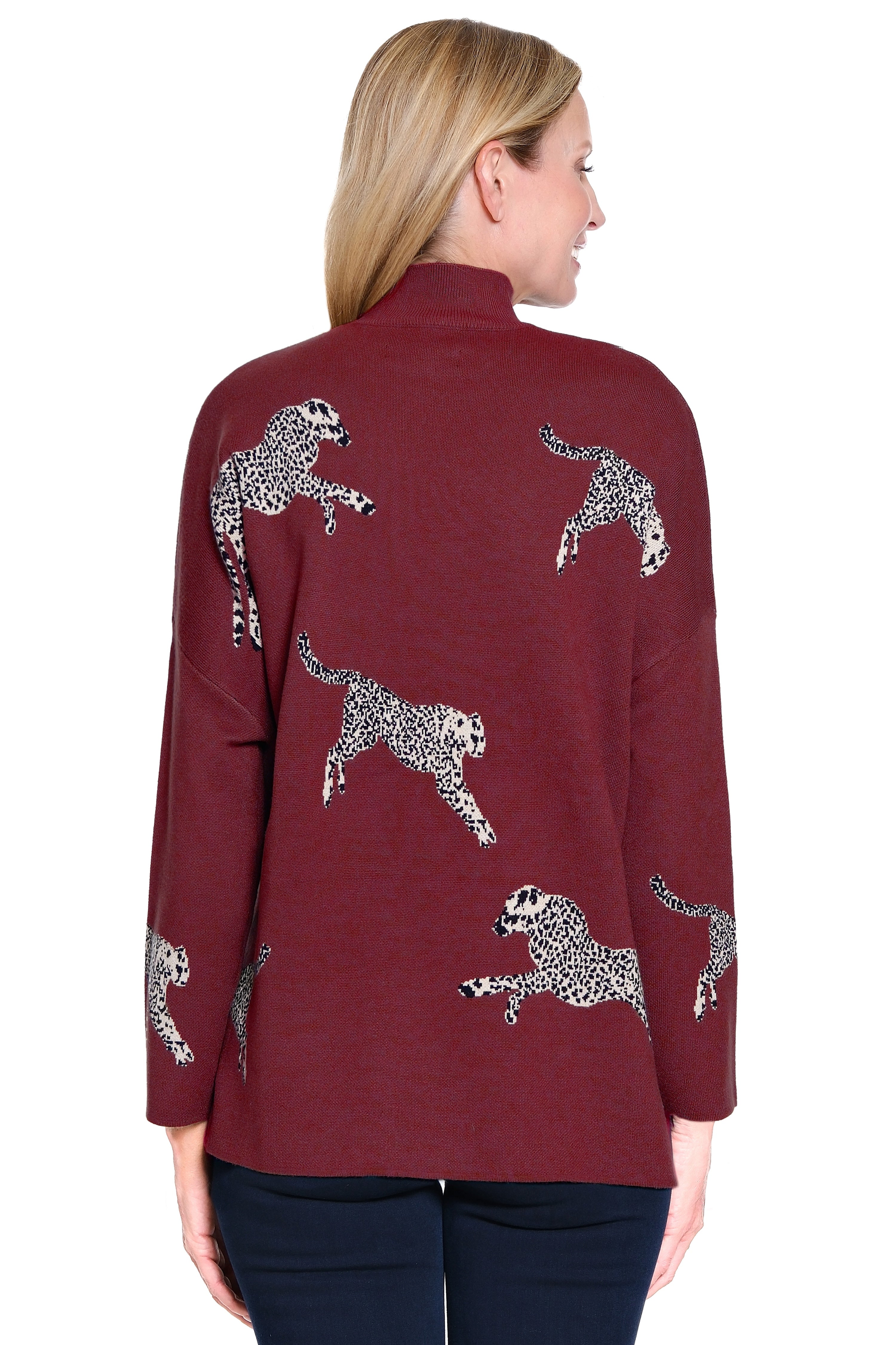 Animal Print Sweater - Petite - Wine
