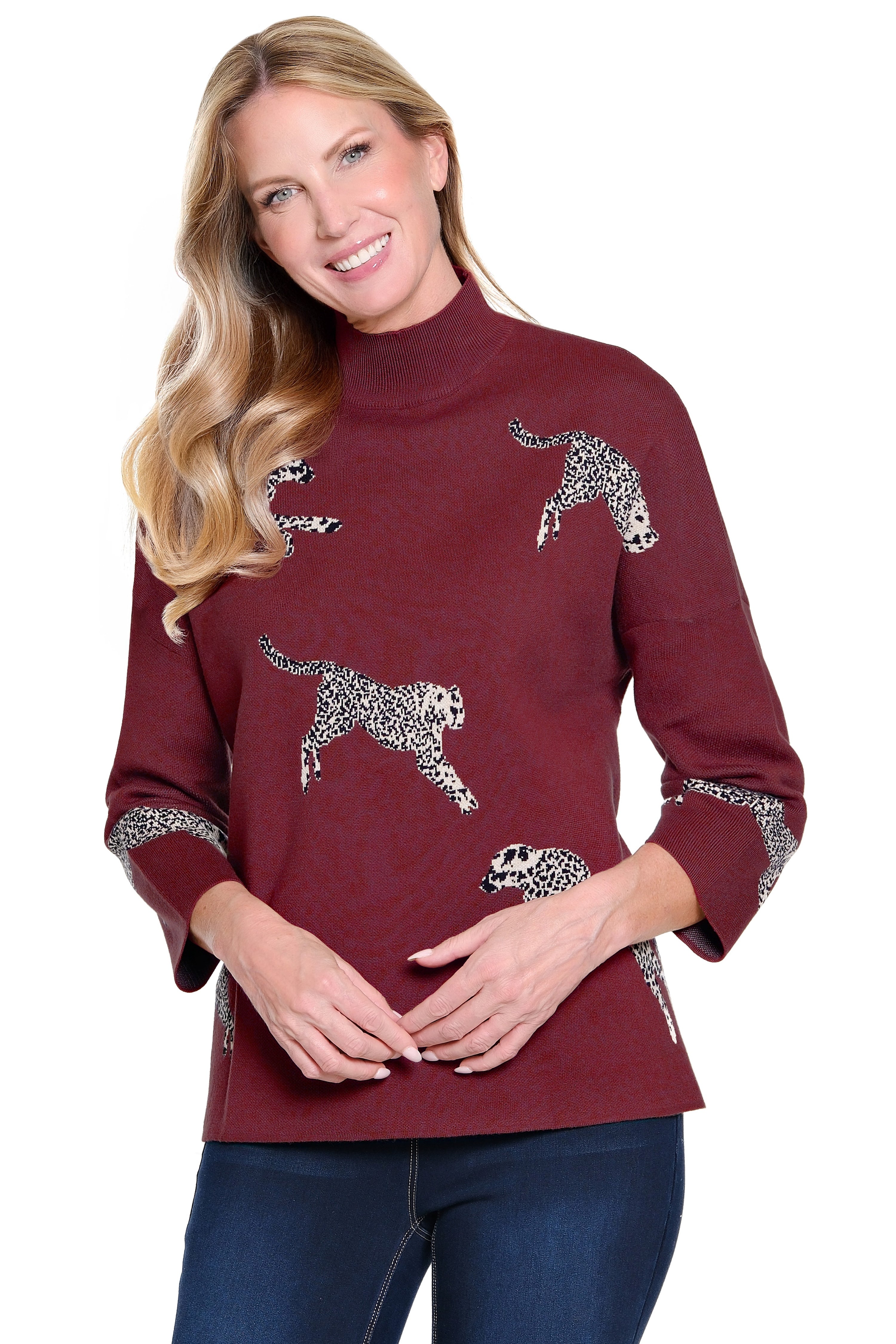 Animal Print Sweater - Plus - Wine