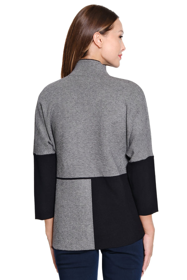 Knit Colorblocked Sweater - Petite - Grey