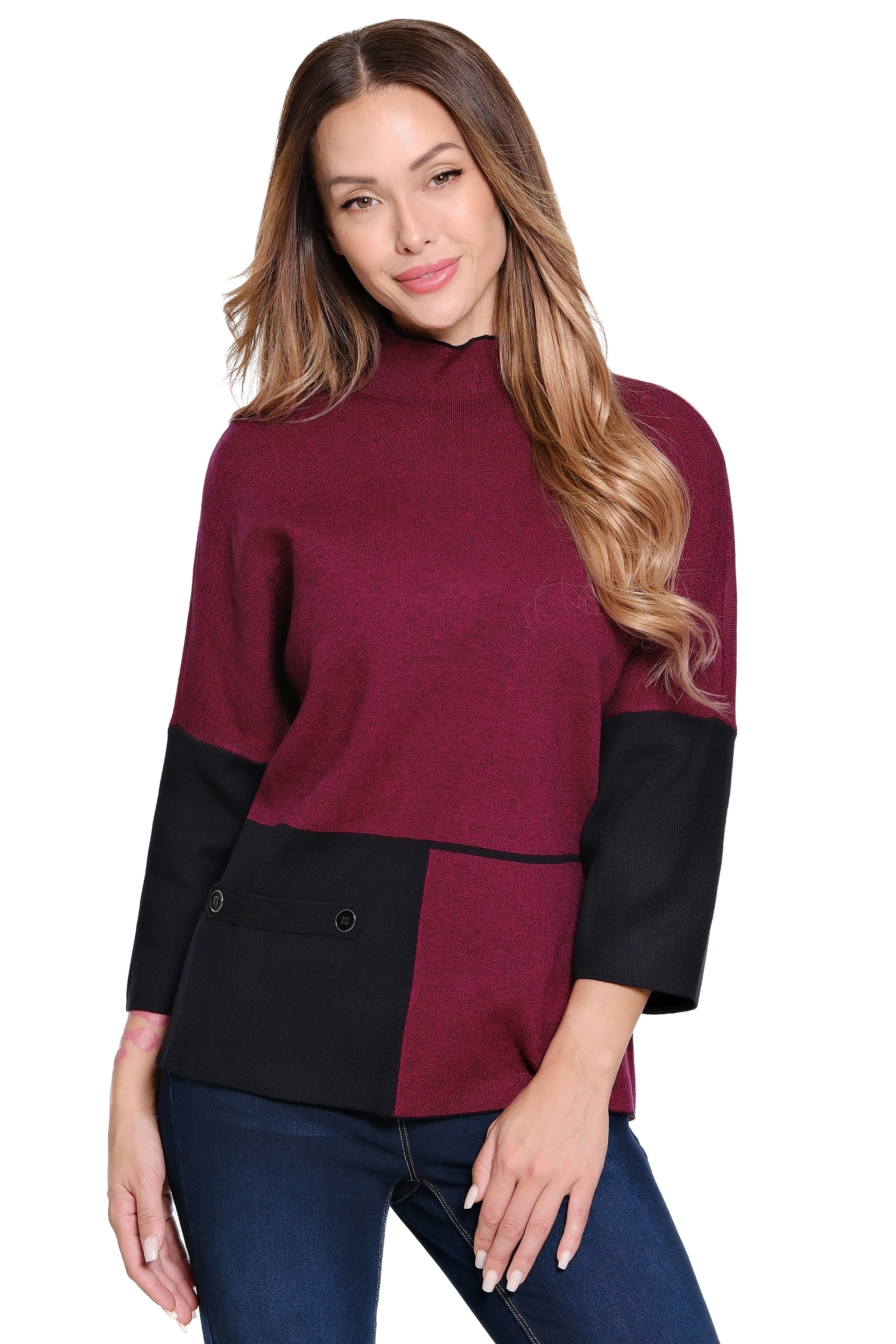 Knit Colorblocked Sweater - Red