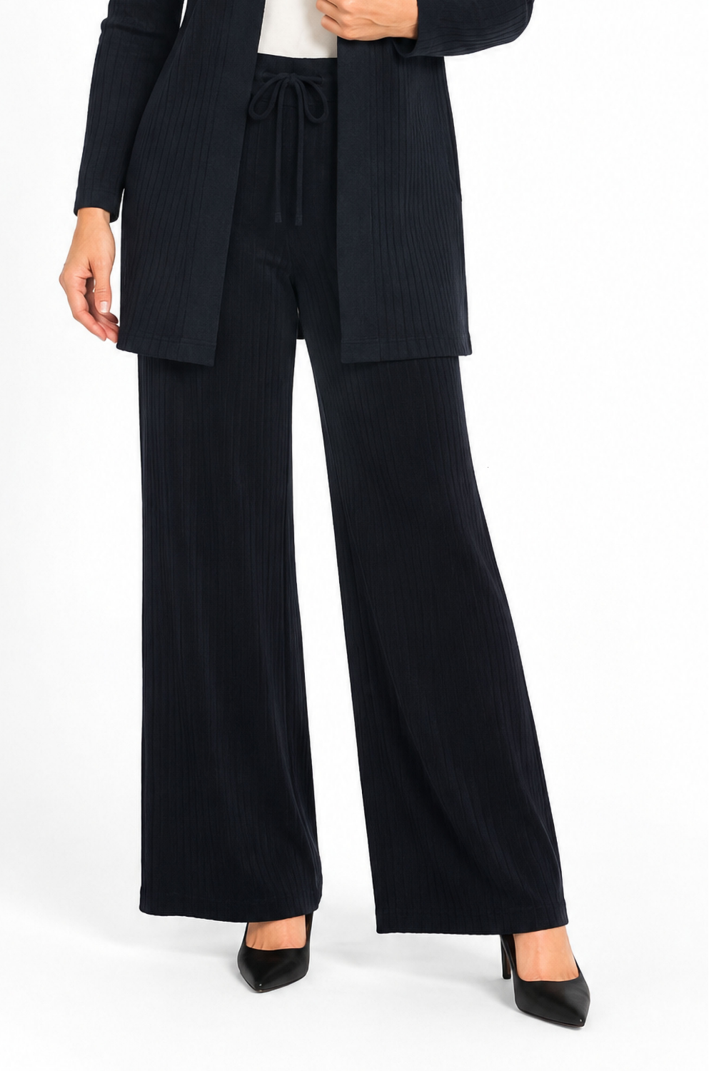 Black Ribbed Pull-On Pant - Missy