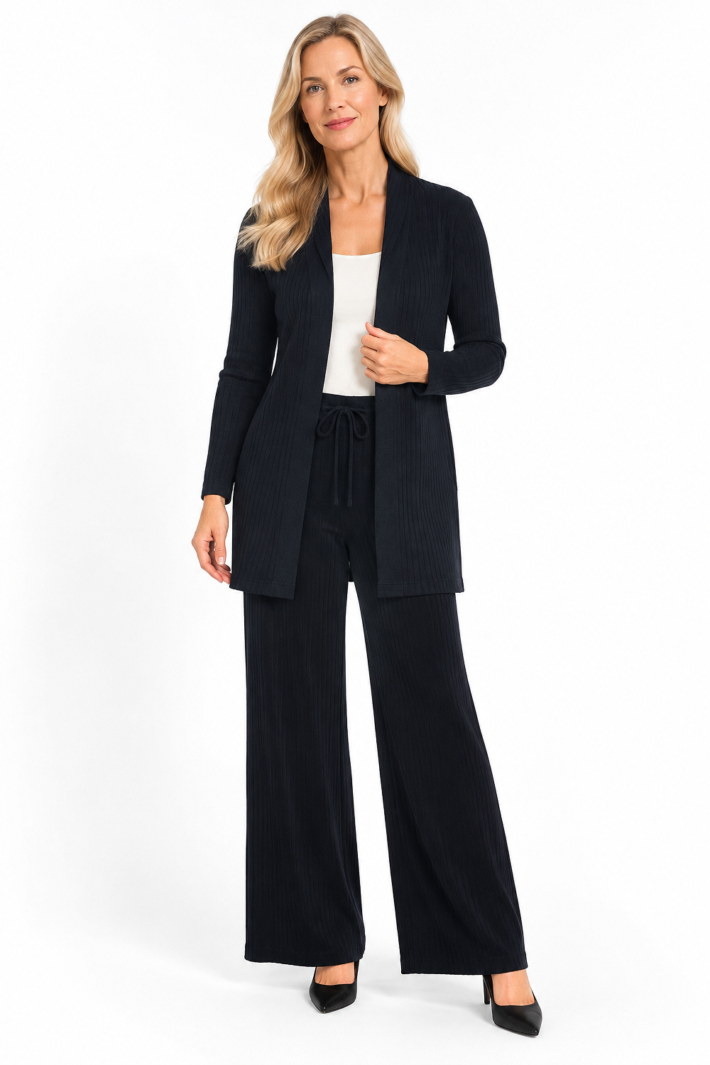 Black Ribbed Pull-On Pant - Missy