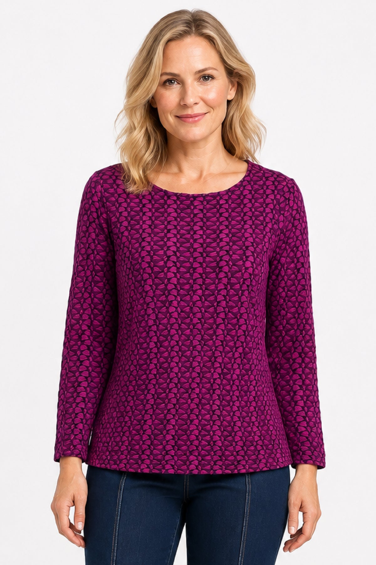 Fuchsia Textured Round Neck Popover - Plus