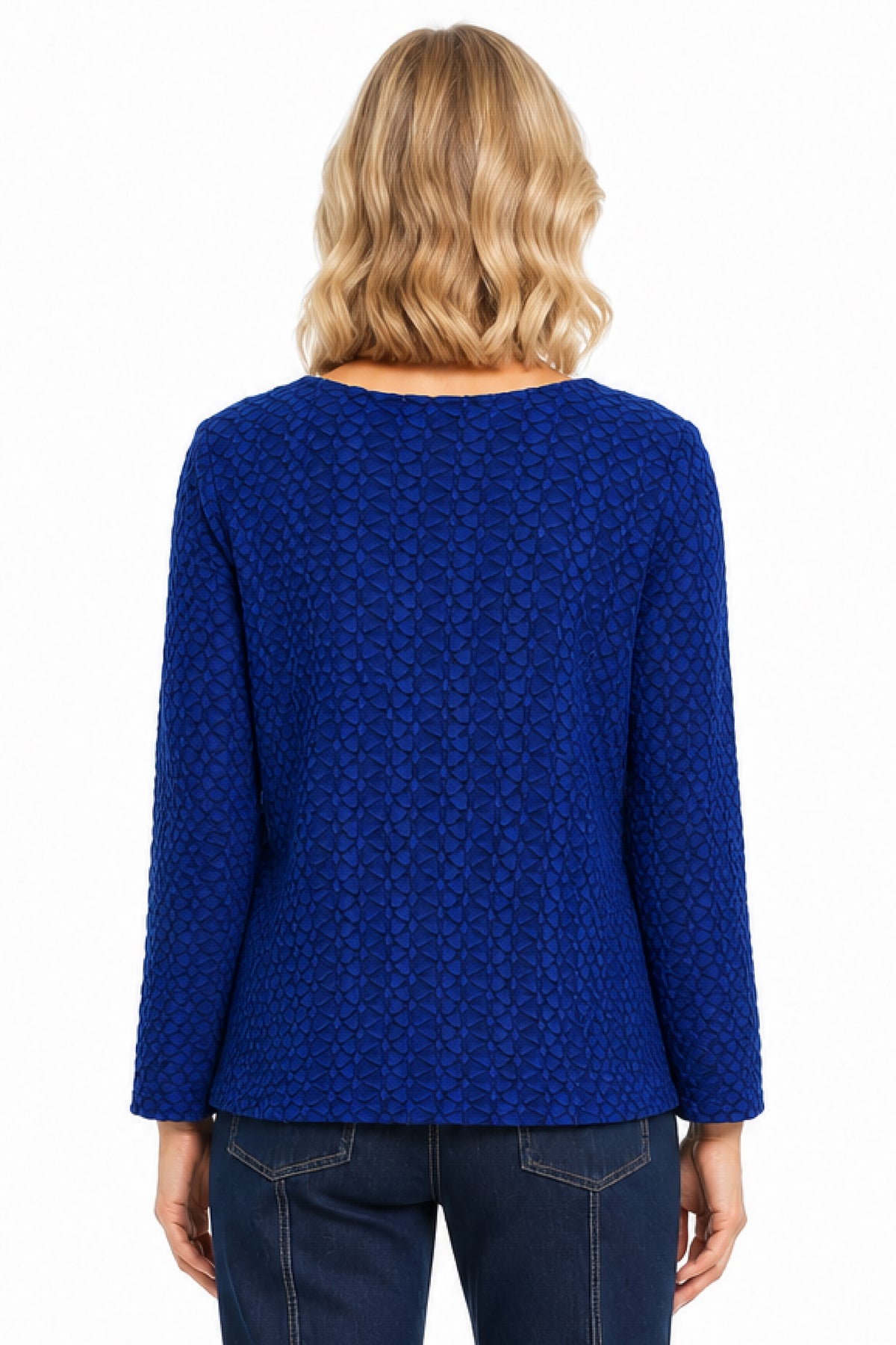 Navy Textured Round Neck Popover - Missy