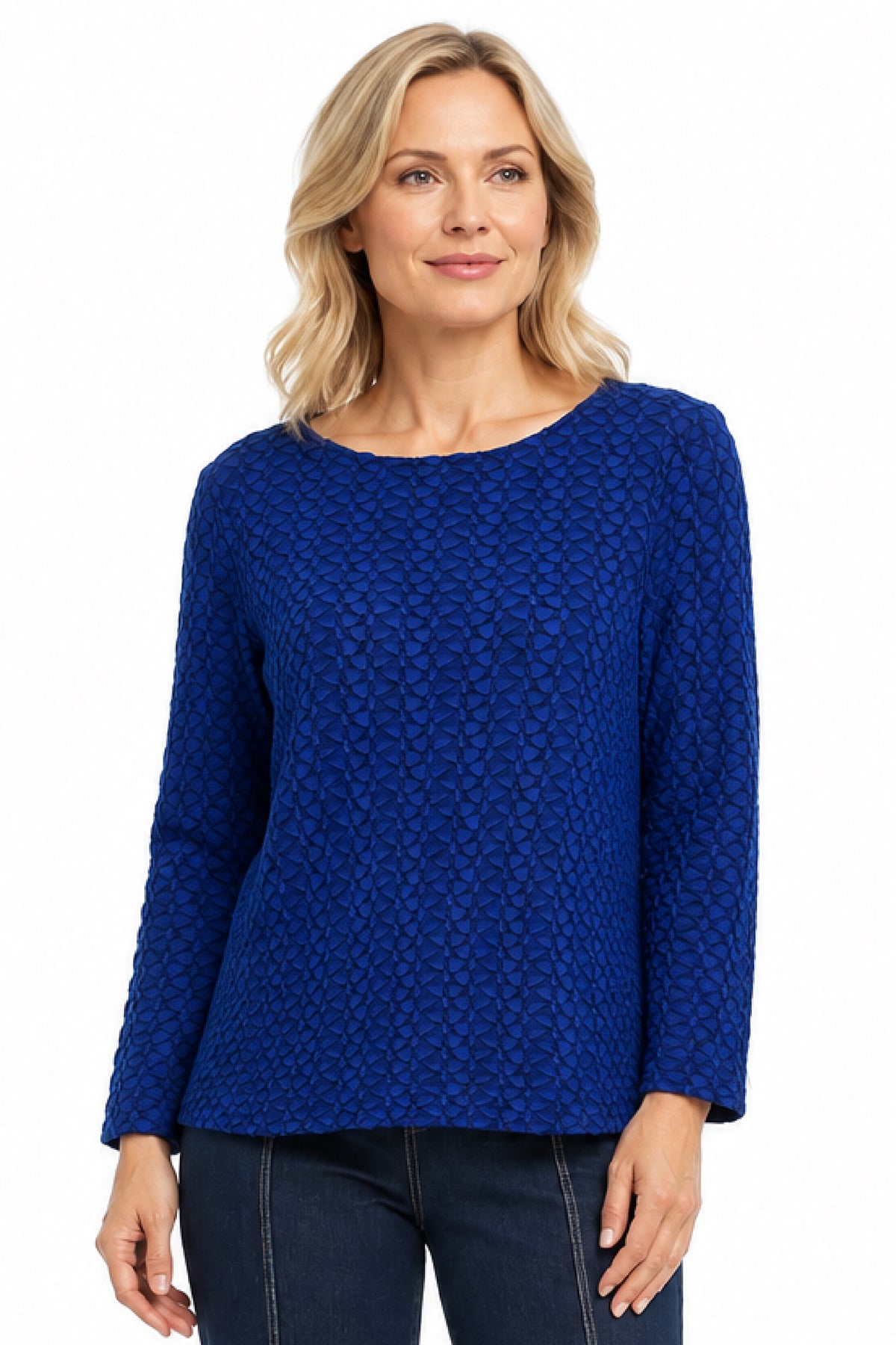 Navy Textured Round Neck Popover - Missy