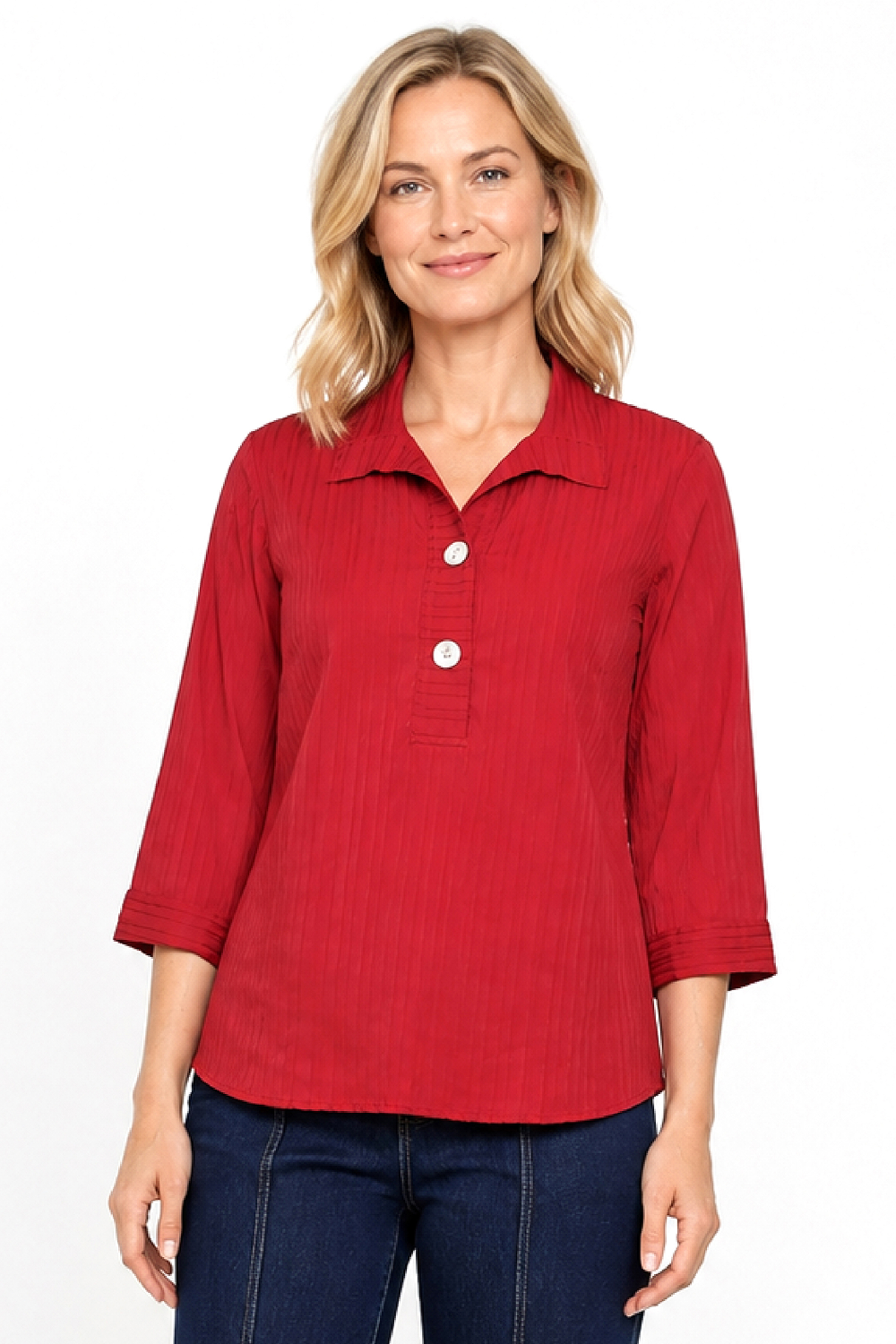 Red Striped Button Front Top - Missy