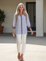 Striped Button-Front Tunic - Plus - Blue Stripe