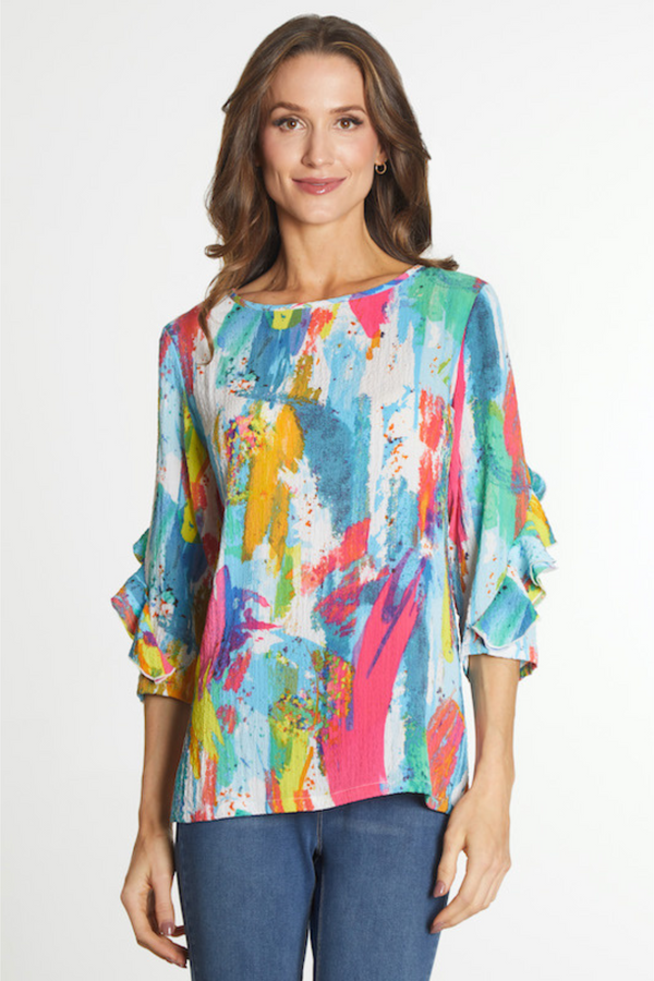 Printed Woven Pop Over Tunic - Abstract Multi