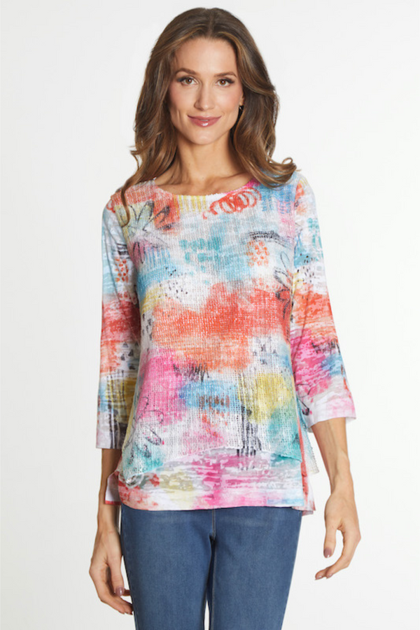 Double Layer Printed Knit Tunic - Abstract Multi