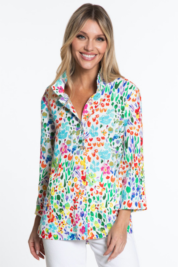Woven Printed Button Front Tunic  - Floral Multi
