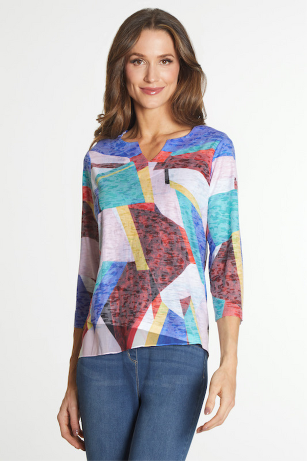 Printed Knit Pop Over Tunic- Petite- Abstract Multi