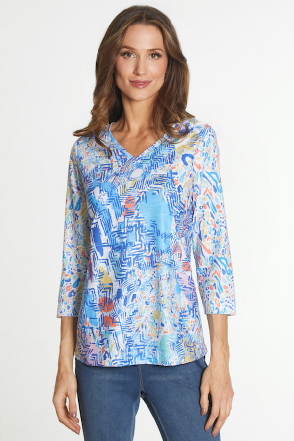 Textured Knit Pop Over Tunic - Blue Print