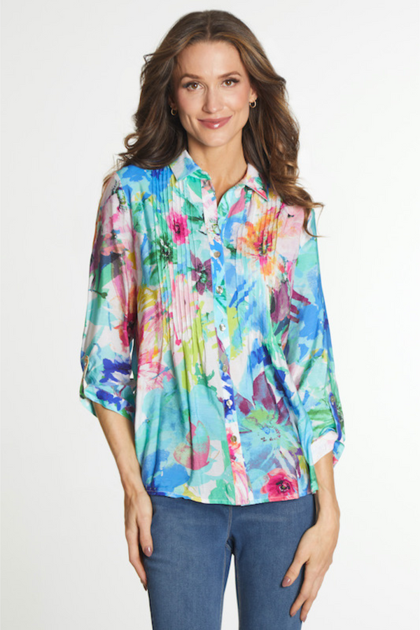 Printed Woven Button Front Tunic - Multi