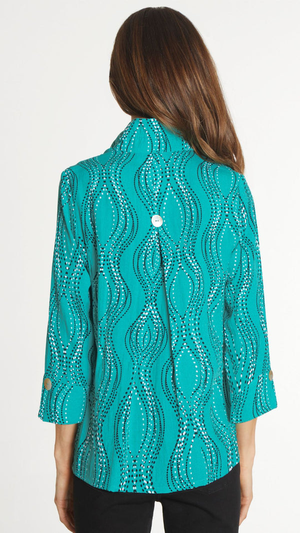 Printed Woven Crinkle Button Front Tunic - Seafoam