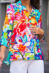 Print Button Front Jacket- Women's- Floral Multi