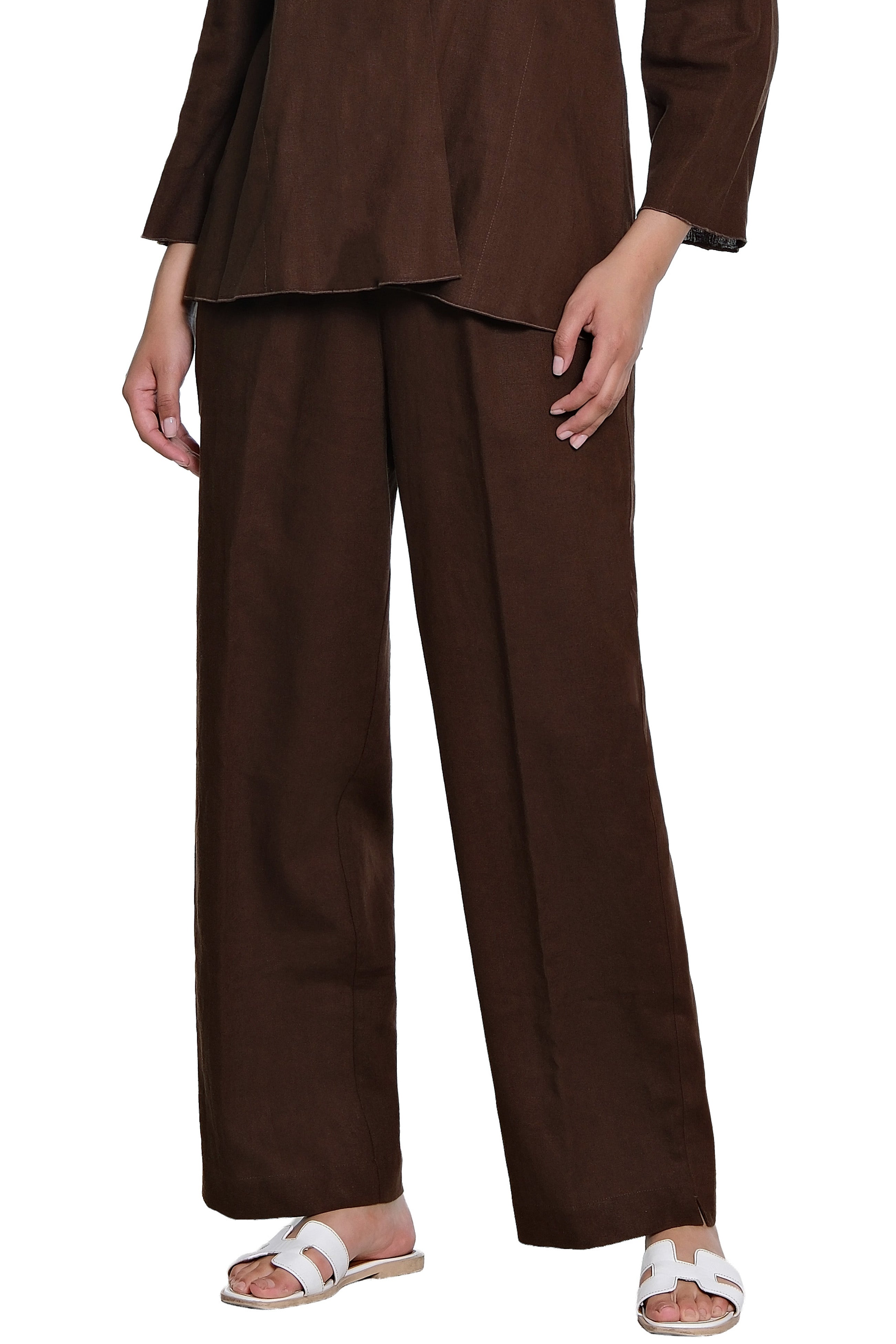 Linen Pull-On Pant with Drawstring - Chocolate