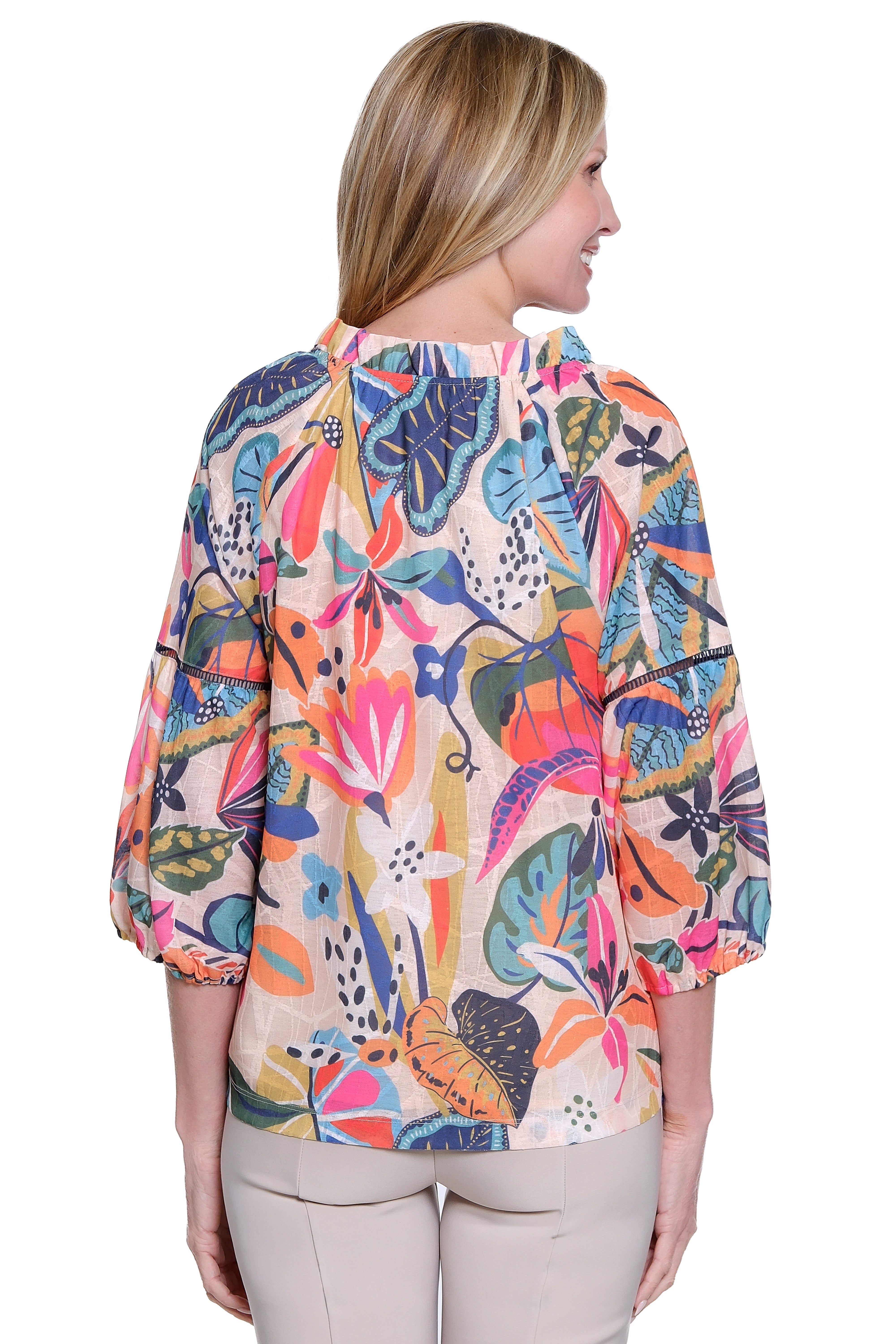 Printed Knit Pop-Over - Petite - Tropical Multi - view 2
