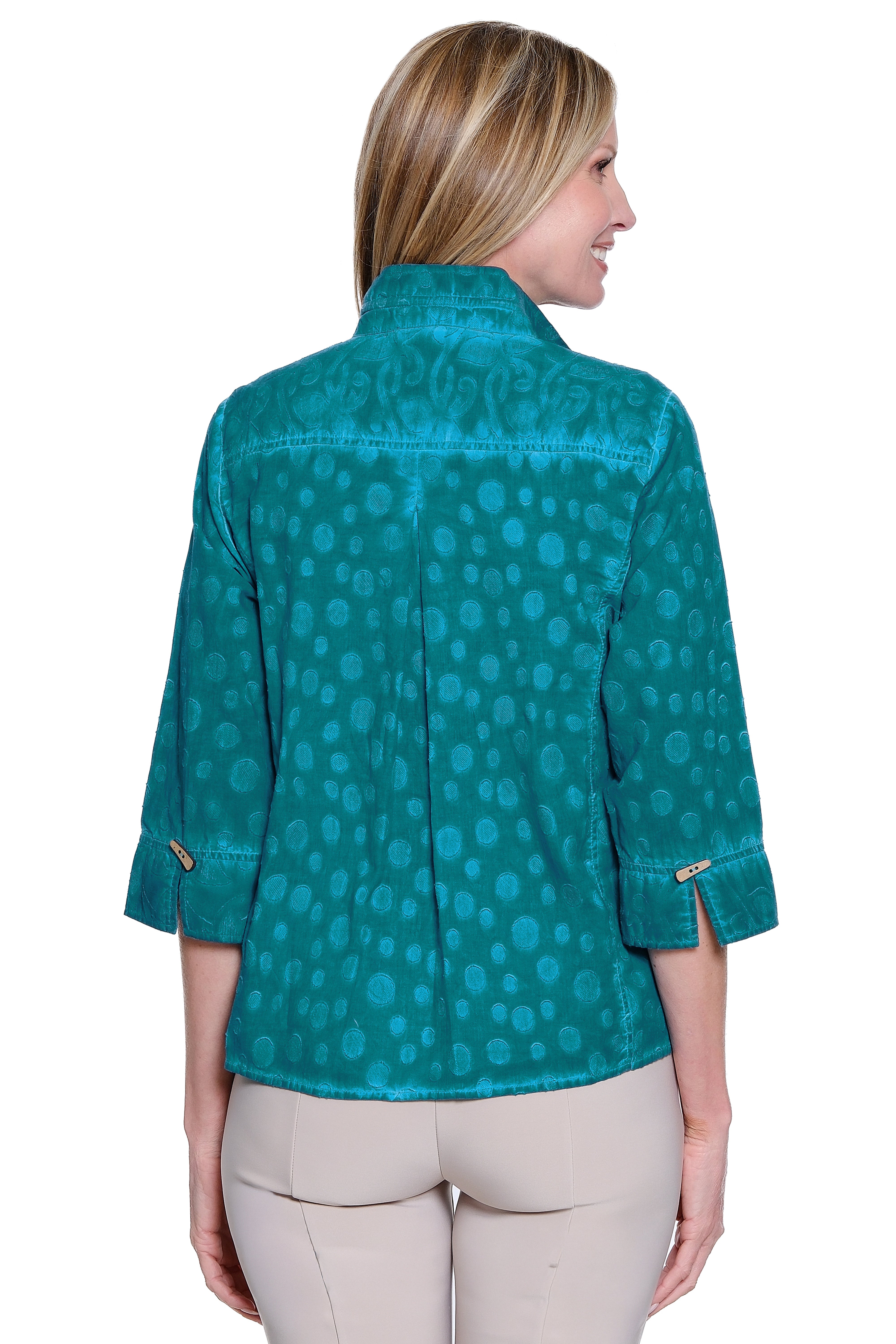 Jacquard Button Front Top - Peacock - view 2