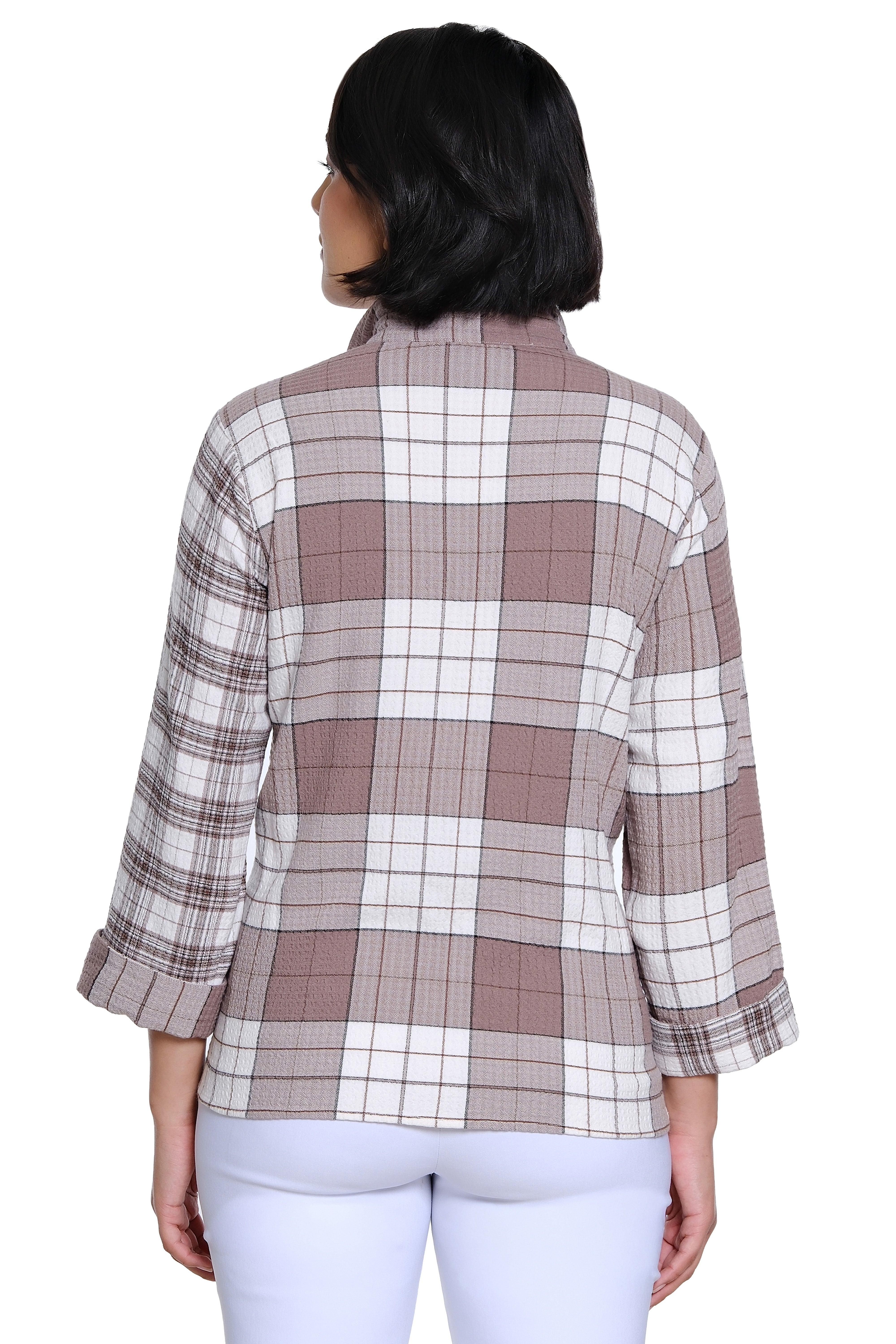 Plaid Button Front Top - Latte - view 2