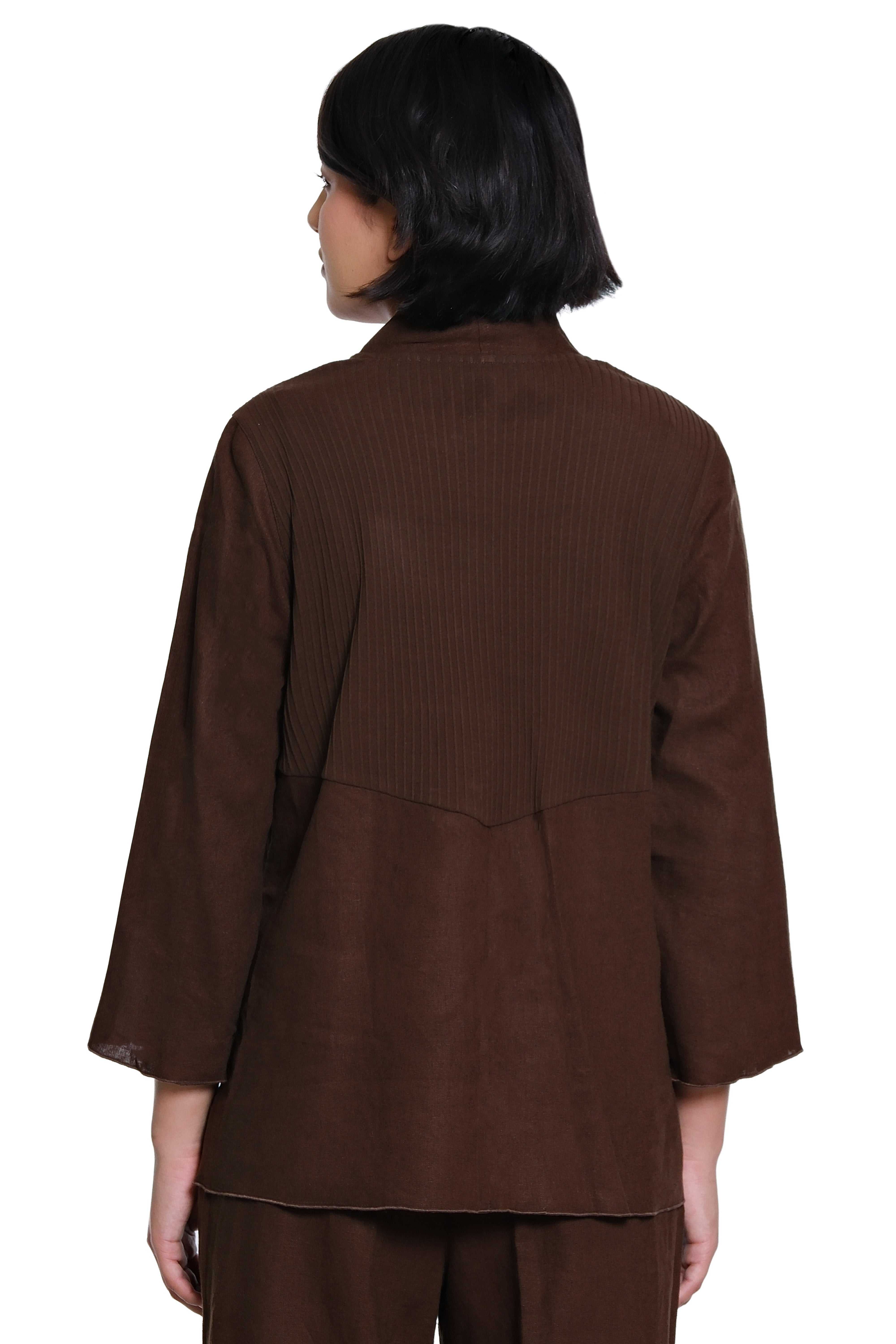 Linen Button Front Jacket - Chocolate - view 2