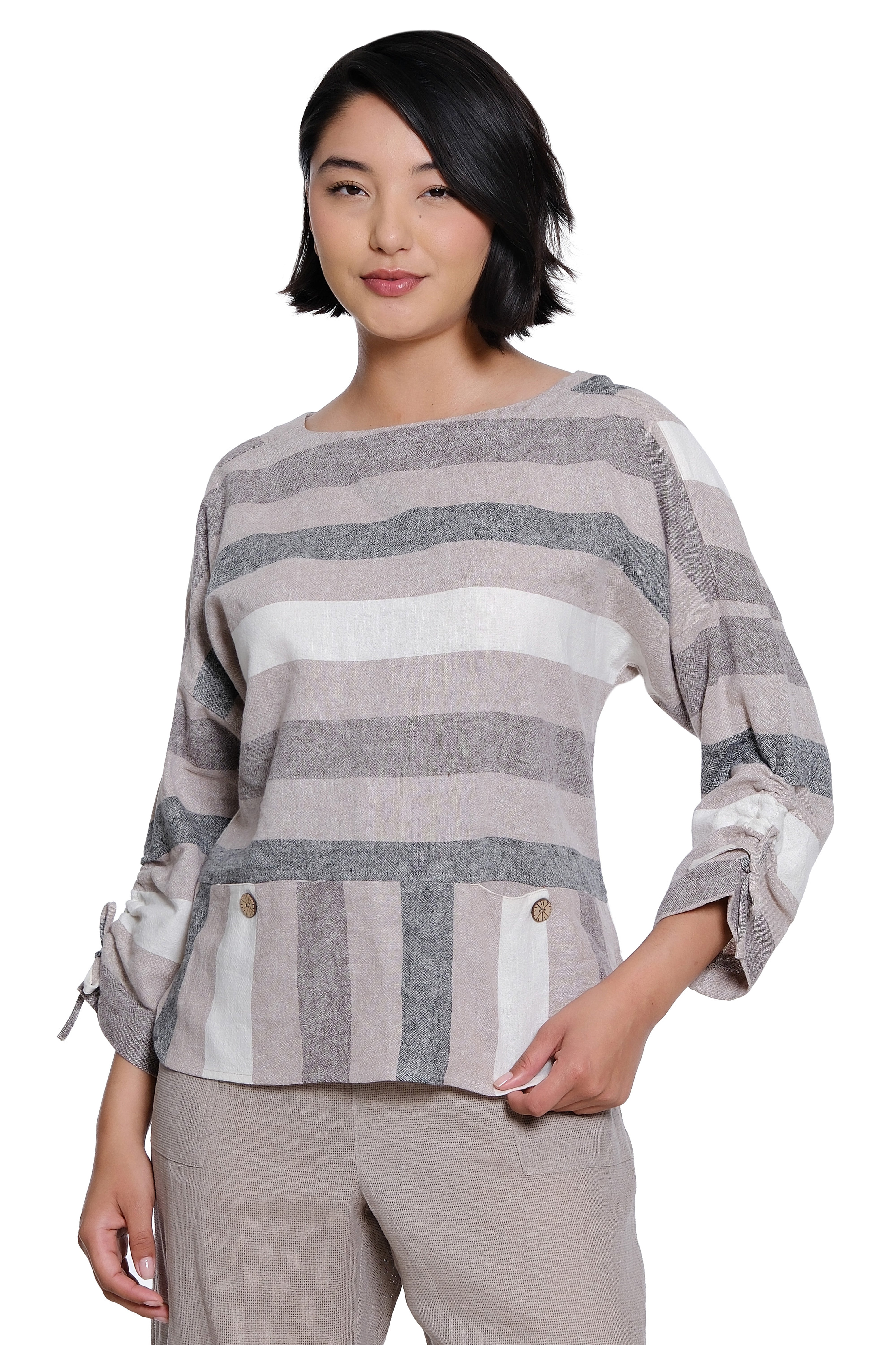 Linen Pop-Over Top - Plus - Neutral