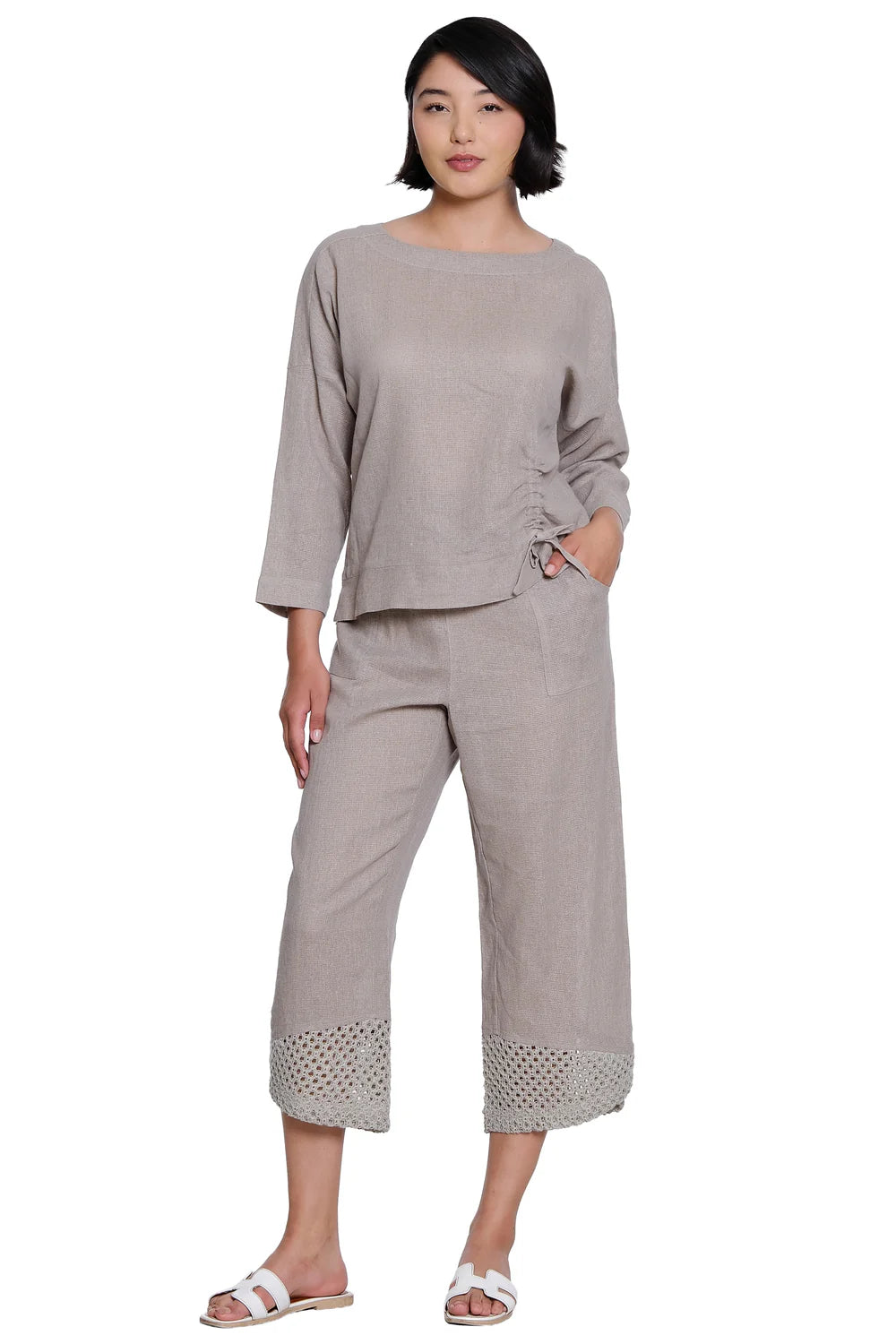 The Linen Crochet-Trimmed Top & Crop Pant Set