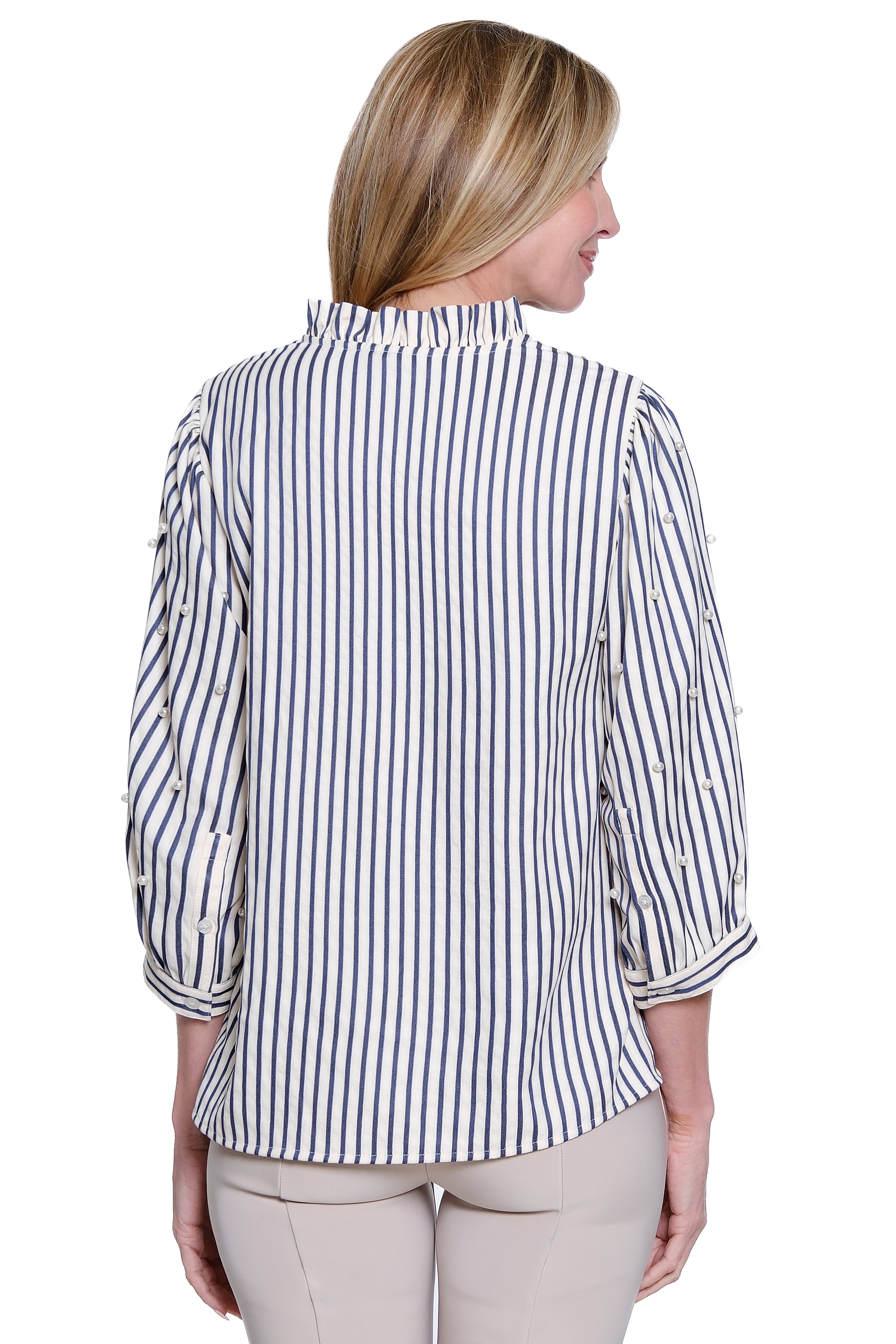 Yarn-Dye Ruffle Collar Top - Petite - Stripe - view 2
