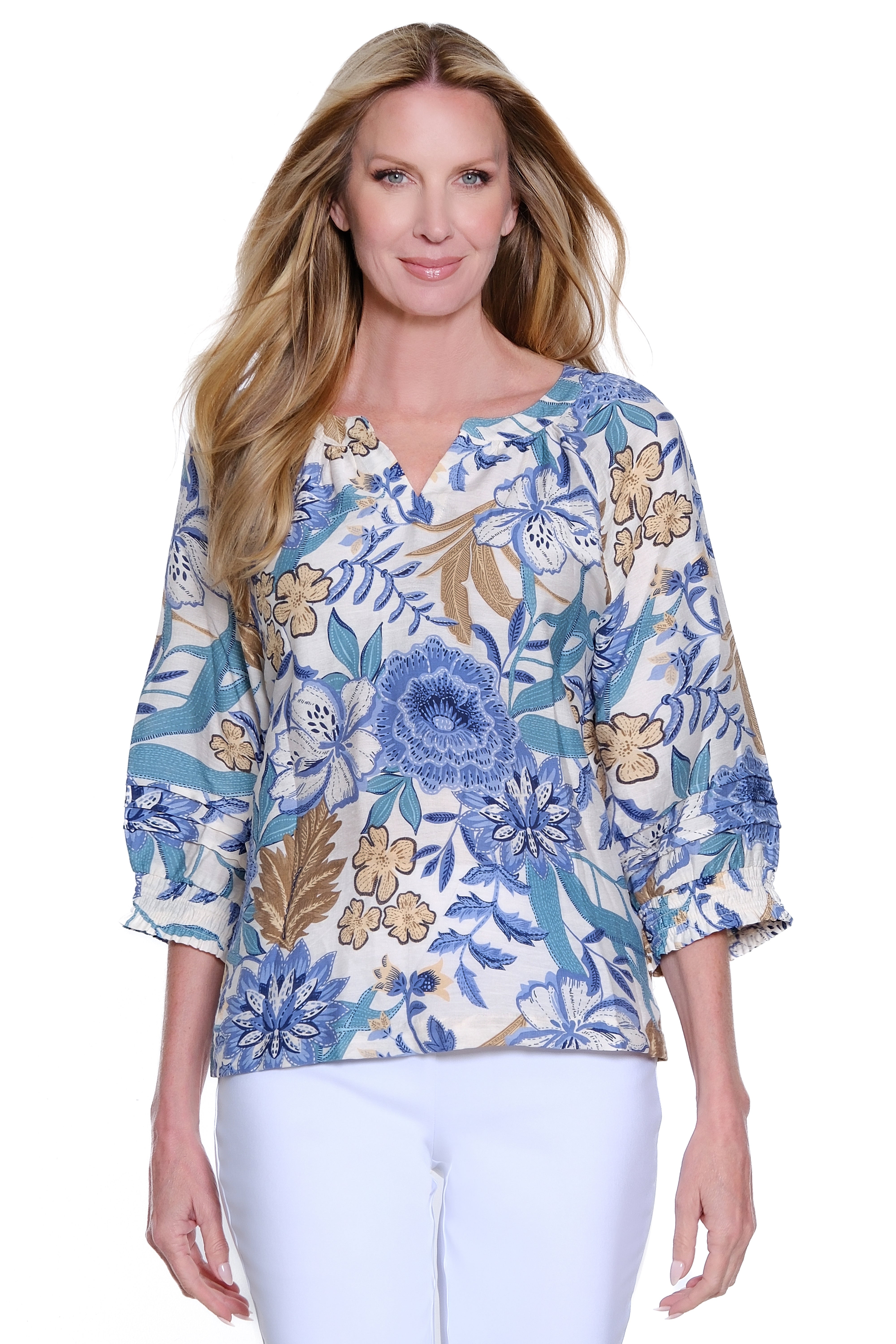 Printed Woven Pop-Over - Plus - Floral Multi