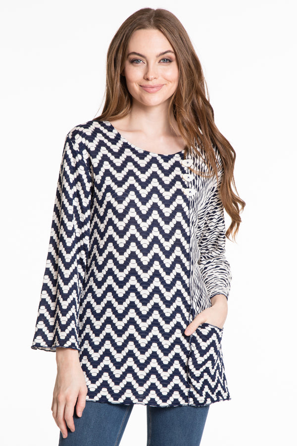 Knit Jacquard Tunic - White/Blue
